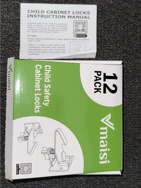 Vmaisi Child Safety Cabinet Locks - Green & White (12 Pack)